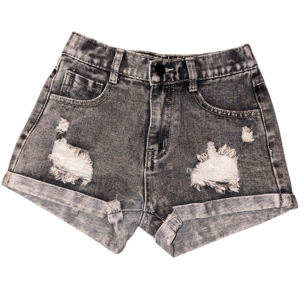 Gray Distressed Denim Shorts
